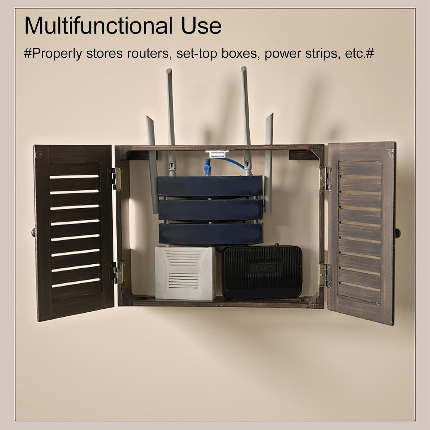 Wooden WiFi Router Storage Box Hider Shelf, Wall Mountable Decorative Modem Shelf Hider Cover, Rustic Home Organization Solution for Most Routers(Dark Brown,34 * 24 * 8cm/13.5 * 9 * 3in)