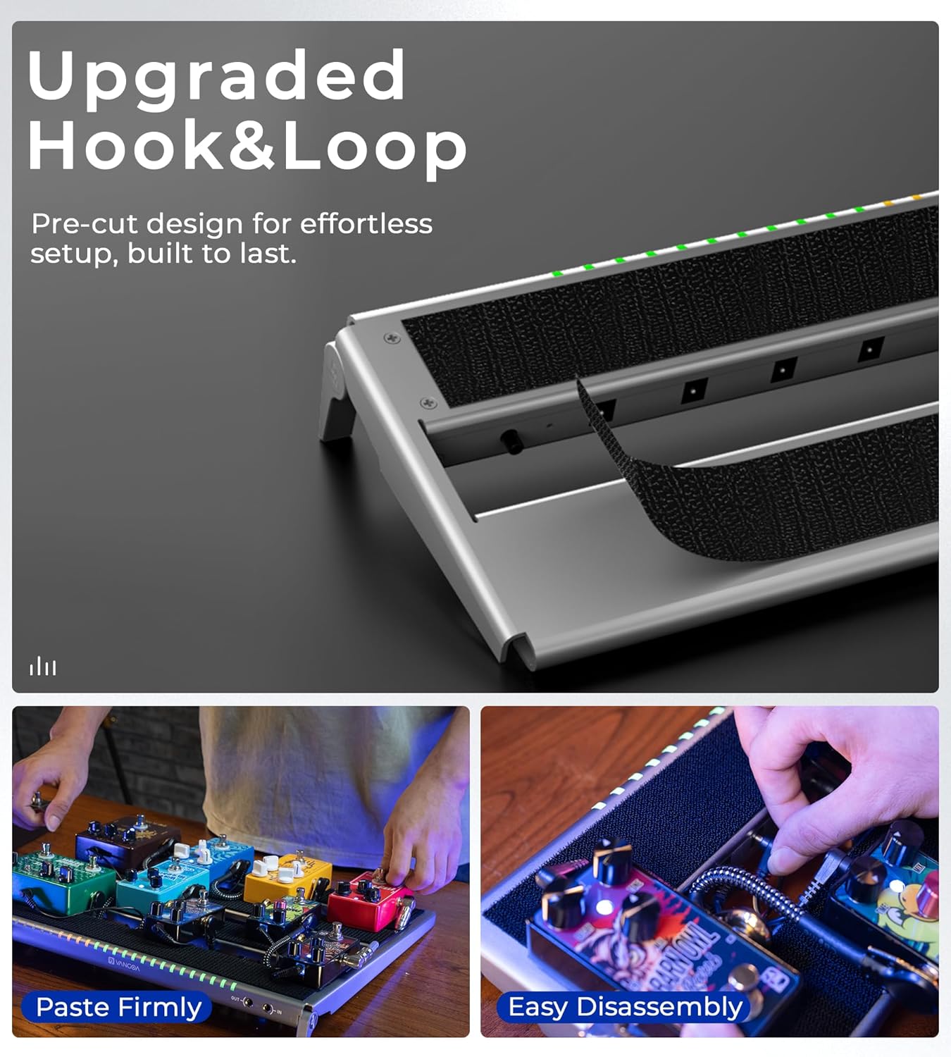 Vangoa Guitar Pedal Board with Built-in Isolated Power Supply, VPPD-S Aluminum Small Portable Folding Powered Guitar Pedalboard with Carry Bag, 2.8lb, Gray