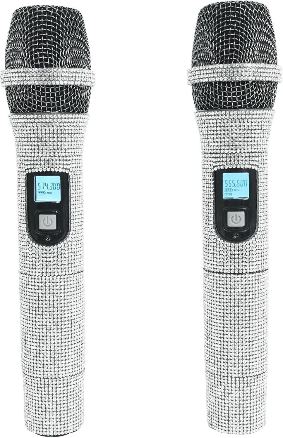 Rockville RWM-ICE Dual UHF 100 Channel, Diamond Handheld Wireless Microphone System, Long-Range 400ft, High-Fidelity Sound, Durable Metal Build, for Performers and Event Hosts