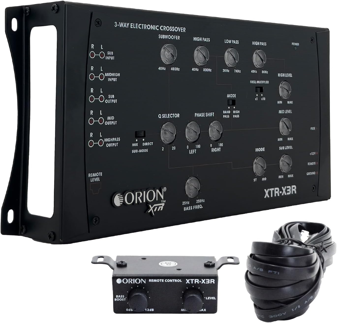 Orion XTR-X3R 3-Way Electronic Crossover Network – 2-Channel Input, 3-Channel Output, Illuminated Control Panel, Remote Bass Boost, Adjustable Frequency Controls, PWM Power Supply