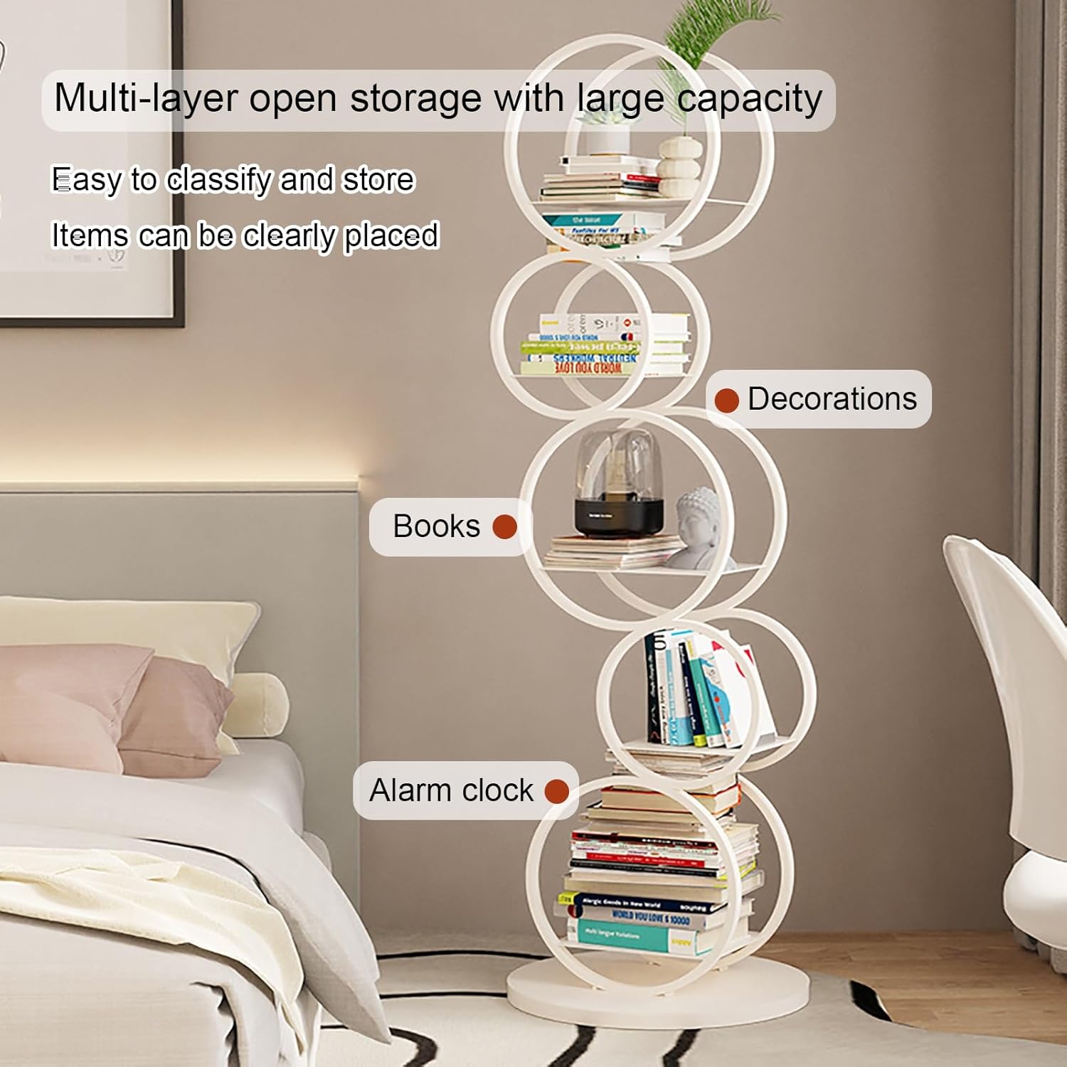 Irregular Geometric Bookshelf, Metal Decorative Storage Shelving, Modern Freestanding Display Shelves Bookcase, Tall Book Shelf Unit for Living Room Bedroom(White)