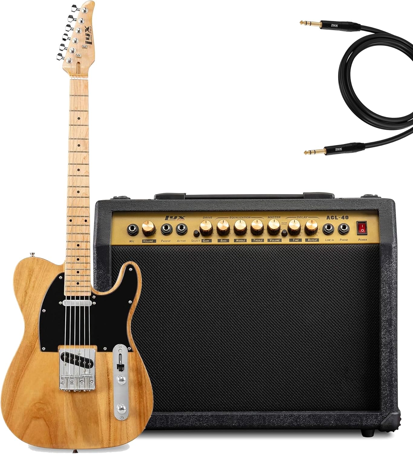 LyxPro 39” Electric Guitar Left Hand TL Series, Full-Size Paulownia Wood Body - 40 Watt Electric Guitar Amplifier Combo Solid Studio Amp with 8” 4-Ohm Speaker - ¼