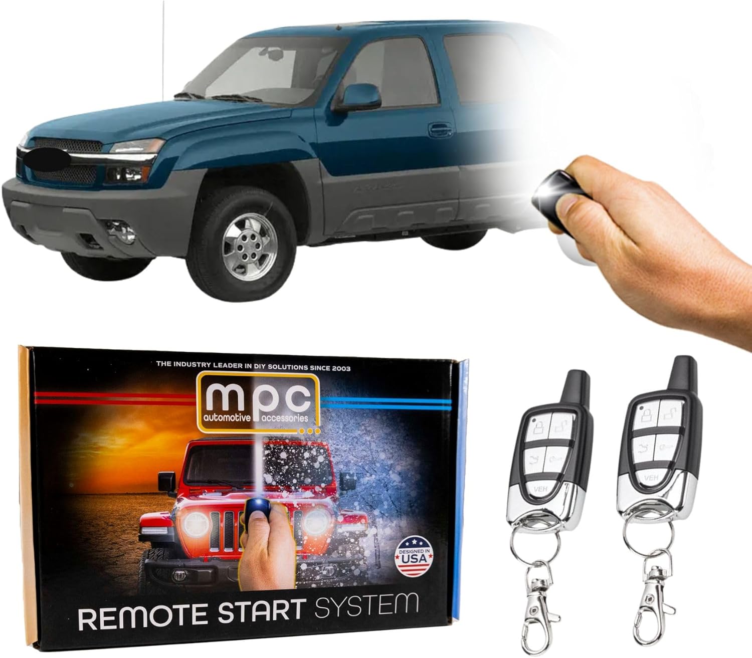 MPC 5-Button Remote Starter Compatible with 2002 Chevrolet Avalanche |Gas| |Key-to-Start| (2) 5-Button 1-Way Remotes - Up to 1,500' Range