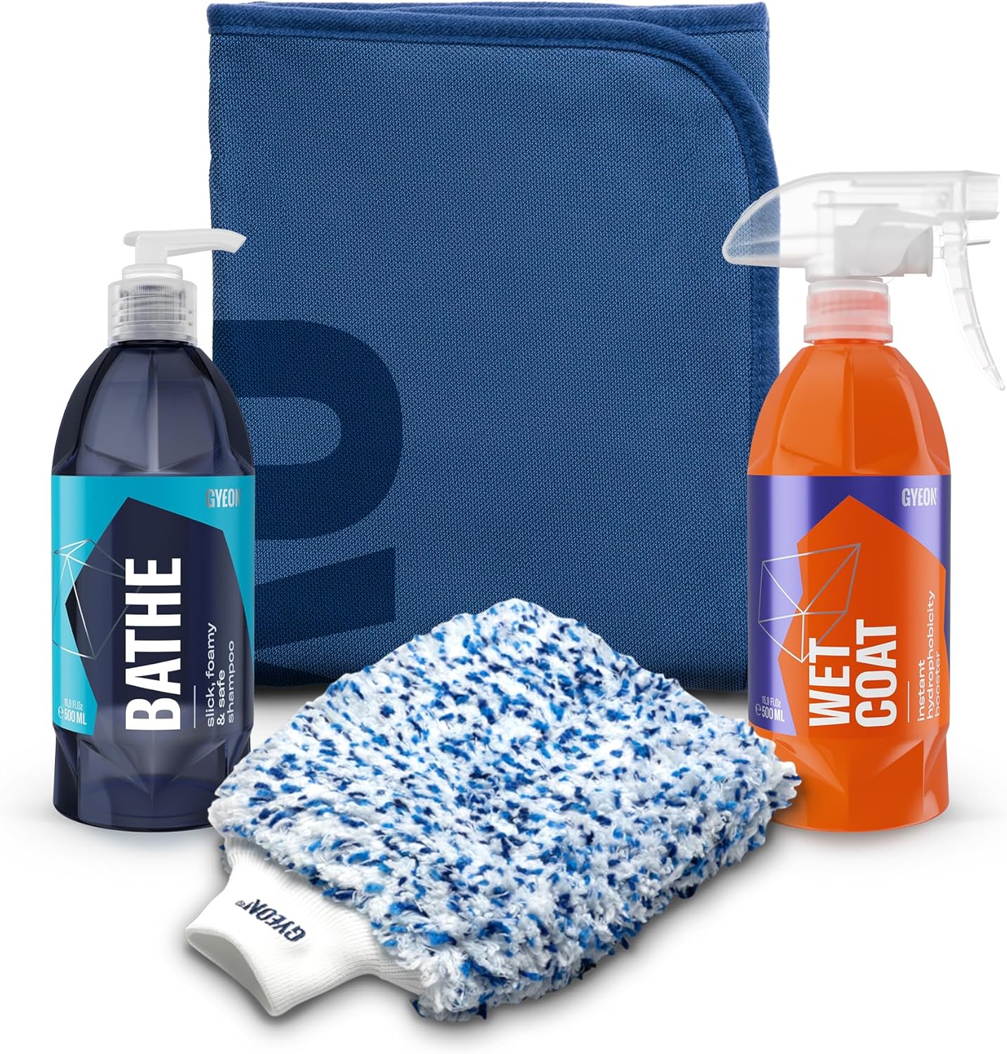 Gyeon Car Wash & Maintain Kit – Bathe 500ml Shampoo, WetCoat 500ml Spray Sealant, Smoothie Wash Mitt & Silk Dryer Towel for Coating-Safe Maintenance