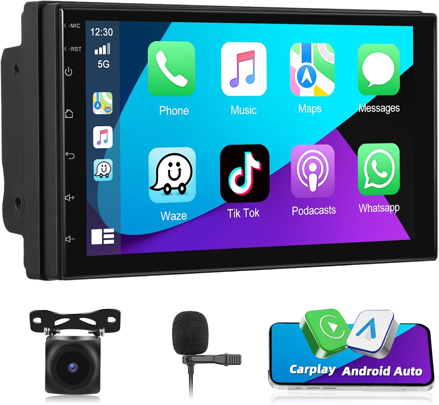 [4G+64G] Double DIN Android 15 Car Stereo with Wireless Apple CarPlay & Android Auto, 7