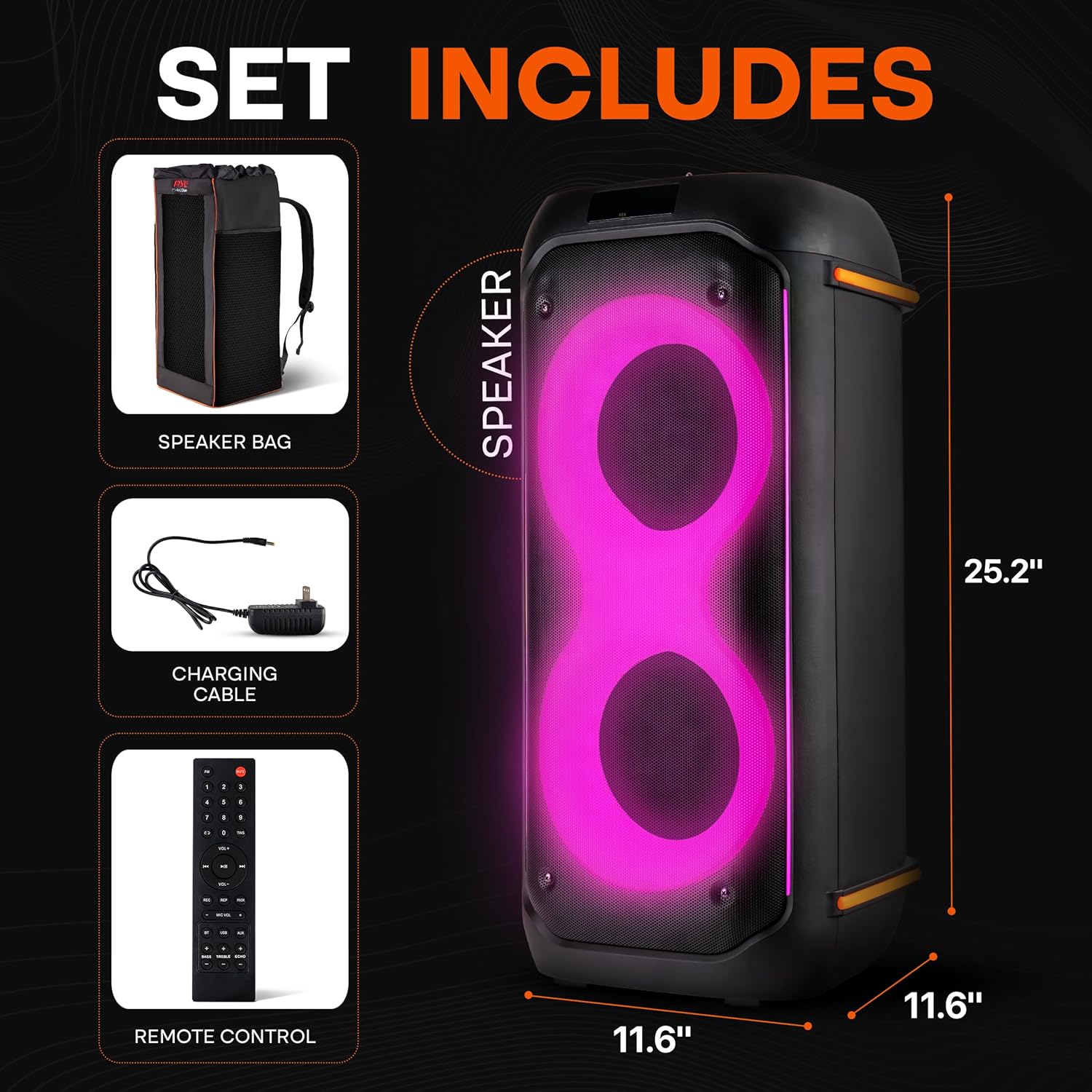 Pyle Audio Large Bluetooth Party Speaker with Bass - Big Speaker with True Wireless Stereo System - Enjoy Powerful Bass and Clear Treble - Party Bluetooth Speaker with Carry Bag - PPHP26BLBG- 160W