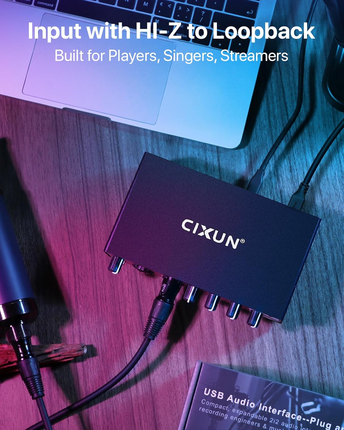 2x2 USB-C Audio Interface for PC/Mac Recording, 24-bit/192kHz, Dual TS/XLR Inputs, +48V Phantom Power, Studio/Podcast/Streaming (Matte Black)