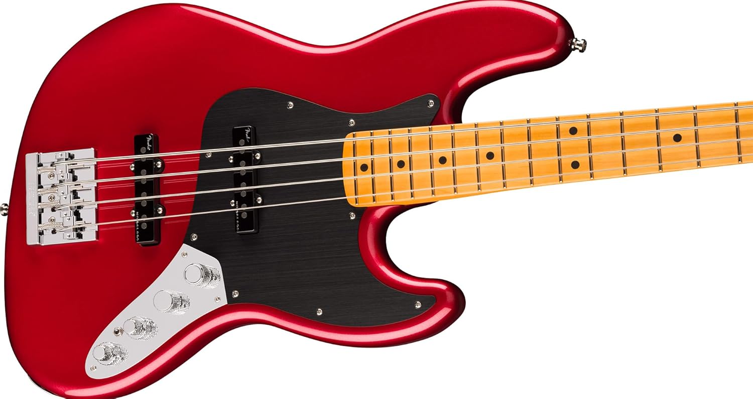 Fender American Ultra II Jazz Bass - Sinister Red Bundle with Case, Strap, Cable, Hat, and Guitar Cleaning Kit