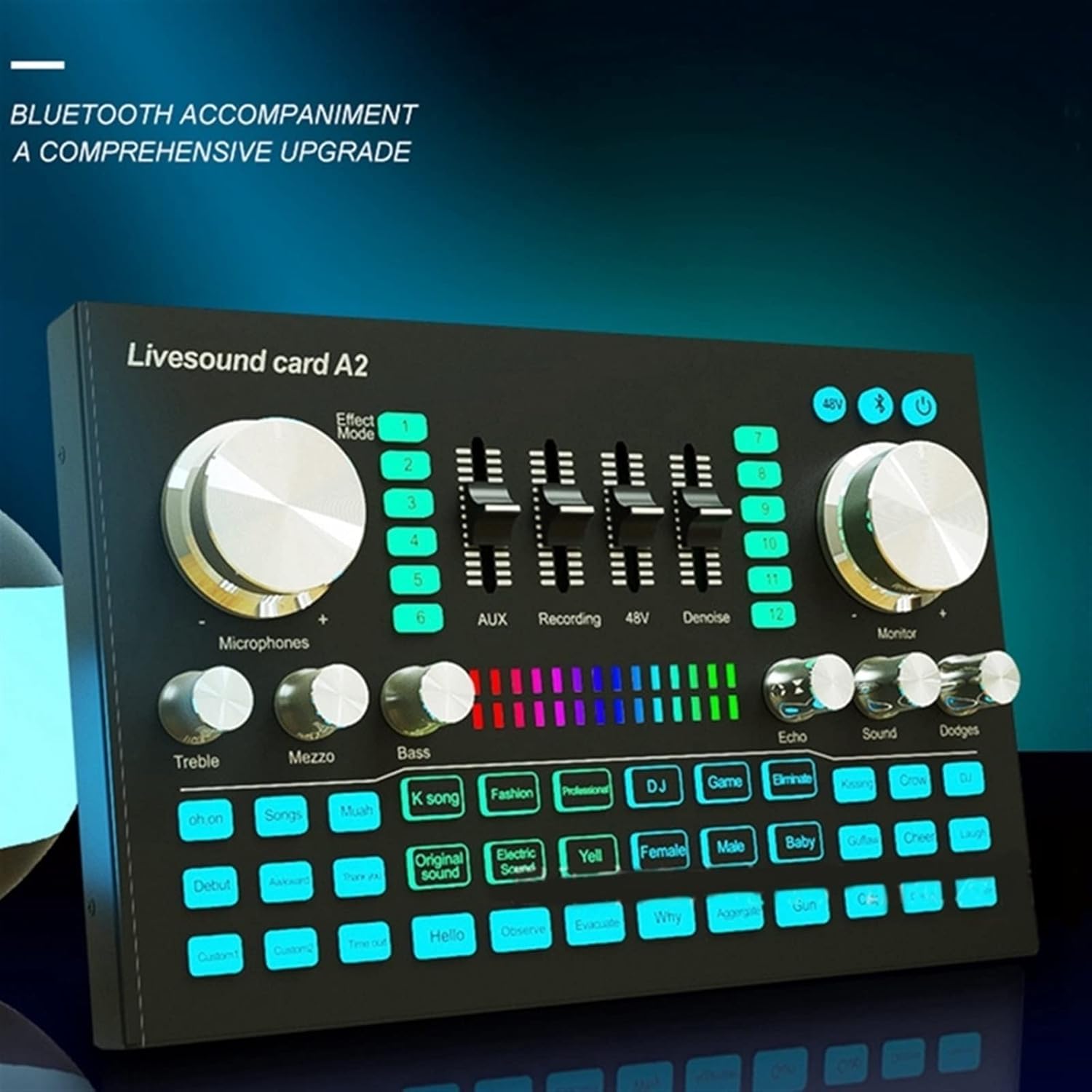 Professional Audio Mixer,A2 Live Sound Card Portable Bluetooth Sound Card Professional Adjustable Volume Audio For Music Recording Karaoke Singing