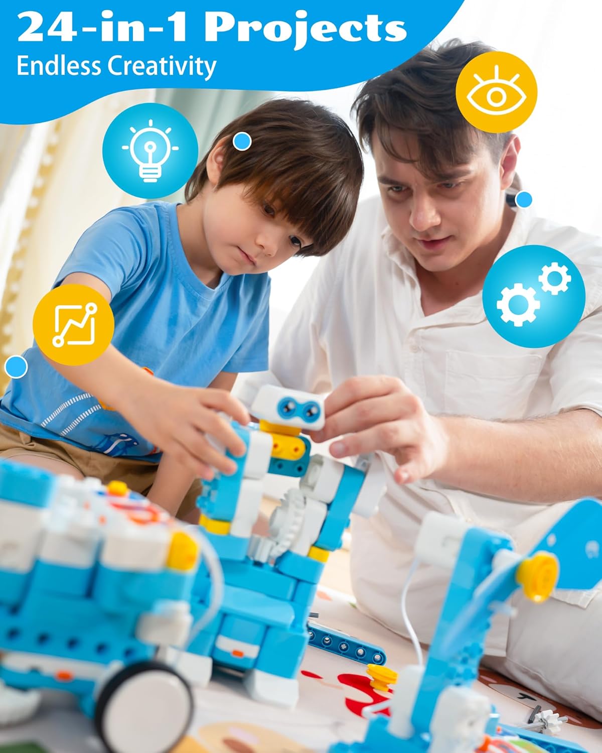 WhalesBot B3 Pro 24-in-1 Coding Robot Kit STEM Toy for Kids 4+, Advanced Smart Pen & Cards Programming, Educational Toy, Block Building Set with Controller&Motor&Sensors for Kids 4-6, 5-7