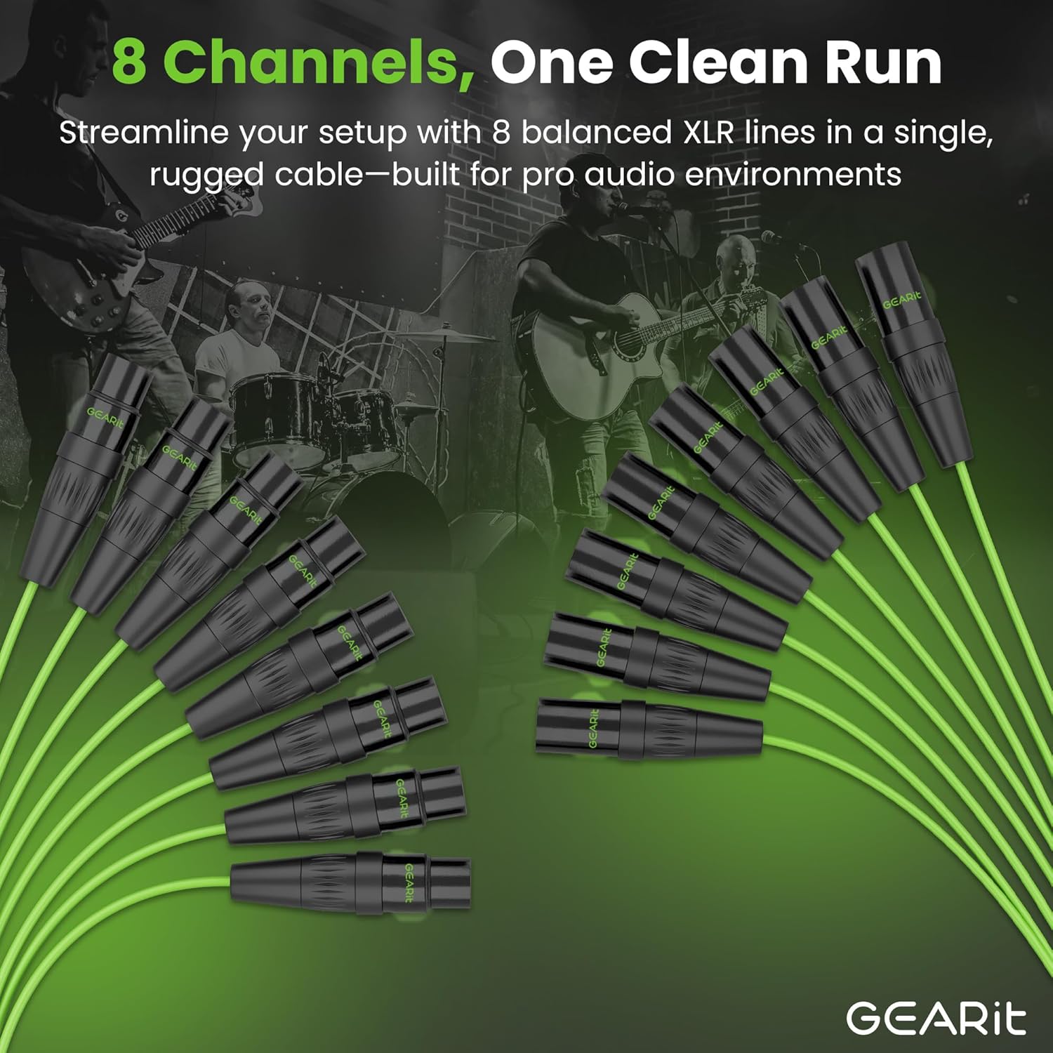 GEARit 8-Channel XLR Snake Cable (10 ft) - 100% Oxygen-Free Copper Snake Wire, Channel Labels, Metal XLR Connectors for Pro Audio - 10 Feet
