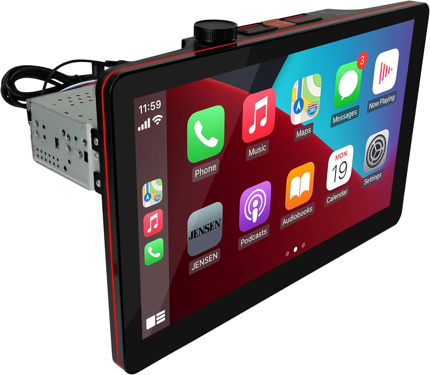 JENSEN J5UP12 11.6-inch Top Mount Control Touchscreen Receiver with Certified Wireless Apple Carplay Android Auto | Single DIN Car Stereo with Bluetooth | Backup Camera Input | USB Playback & Charge