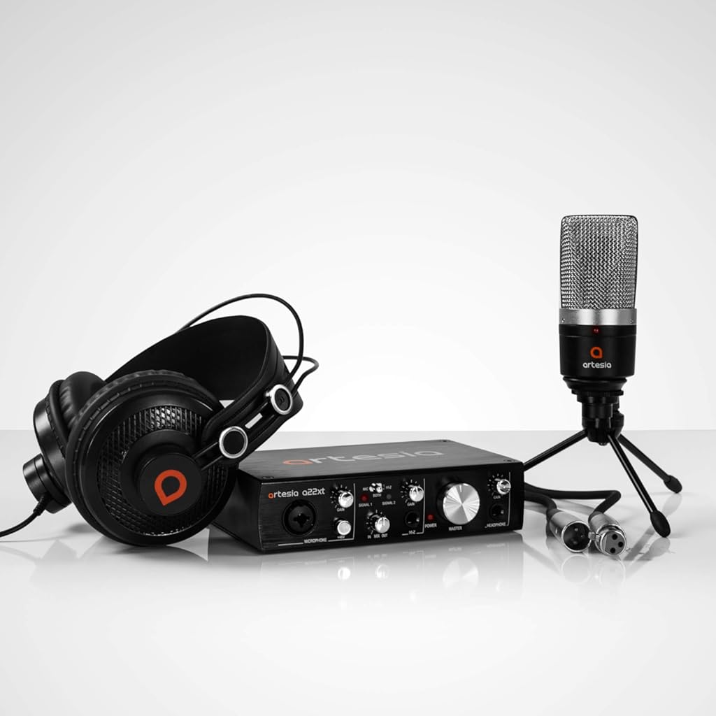 Artesia ARB-4 Recording Bundle - Professional 24-bit USB Audio Interface with Studio Monitor Headphones+ Cardioid Condenser Microphone + Desktop Headphone Hanger + Mic Cable + Bitwig studio 8