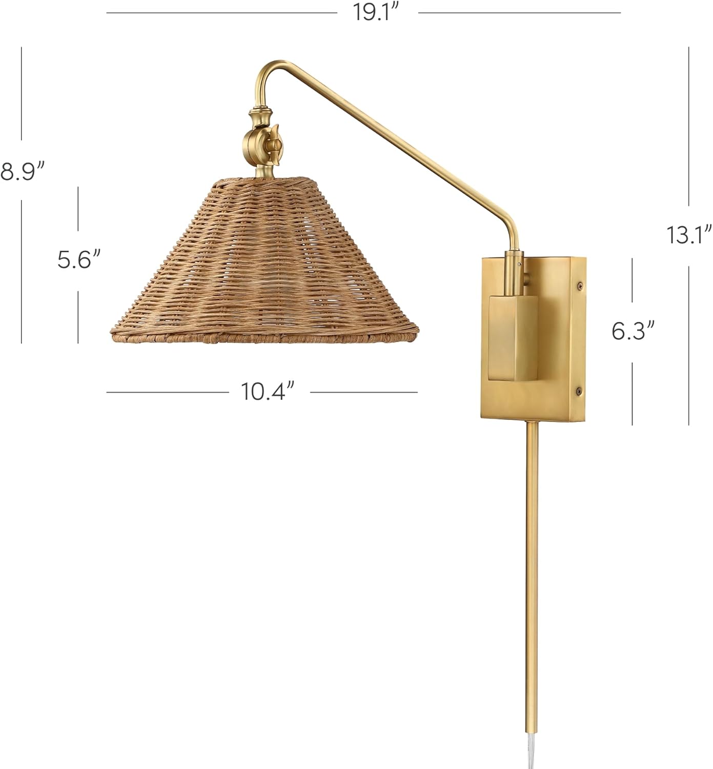 Nathan James Celeste Rattan Wall Light, Modern Farmhouse Wall Mounted Plug in Light, Wall Mount Reading Lamp for Bedside with Rattan Shade Set of 2