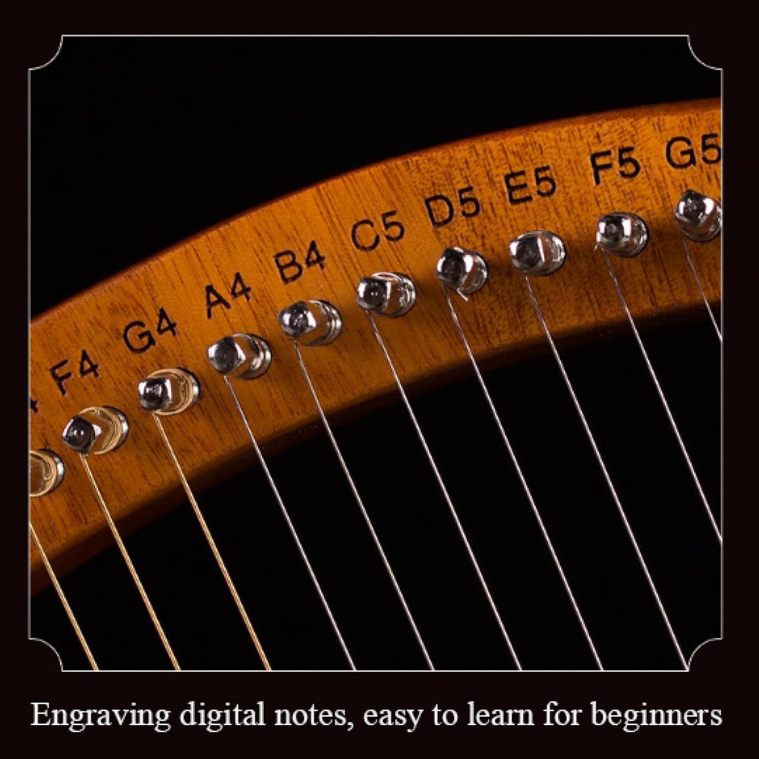 Lyre Harp 19 String Beginners Harp Portable 19-Tone Small Harp 19-String Lyre Musical Instruments Solid Wood Mahogany Lyre Harp with Tuning Wrench Pick Strings-D1