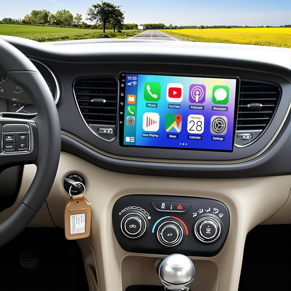 4+64G Android 13 Car Stereo for Dodge Dart Radio 2012-2016 with Wireless Carplay Android Auto,9 inch HD Touchscreen Car Radio with WiFi,GPS Navigation,Bluetooth,FM/RDS Radio,SWC,Mic +AHD Rear Camera