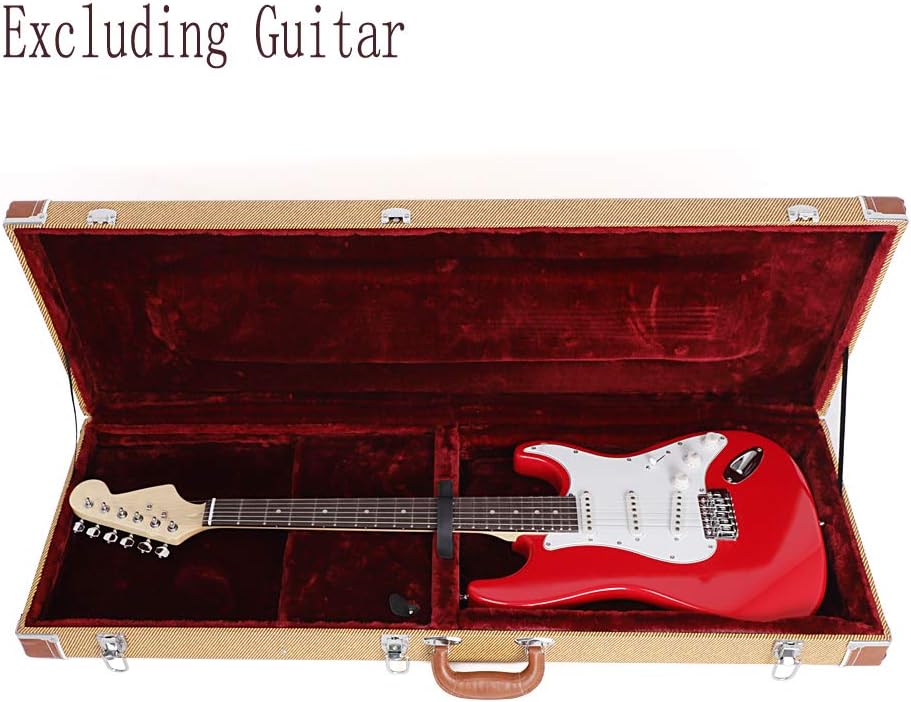 Electric Guitar Hard Case, Yellow Square Wooden Case with Lock and Plush Interior for 39-Inch Guitars