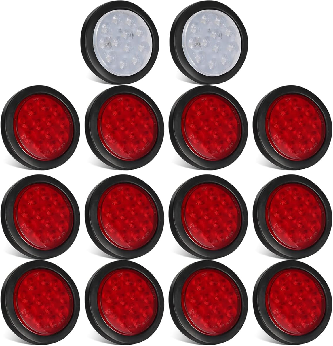 Partsam 14x 4 Round Red White LED Trailer Tail Lights, 4 Inch Round Led Stop Turn Tail Lights Brake Reverse Trailer Lights for RV Trucks, Rubber Grommets and 3-Prong Wire Pigtails Included