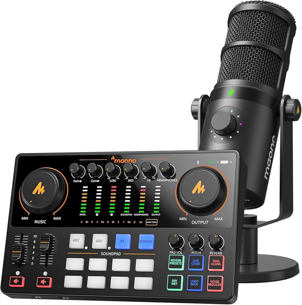 MAONO Podcast Equipment Bundle: Audio Interface and USB/XLR Dynamic Mic with Dual XLR Input, Quick to Mute, Noise Reduction, 8 Customize soundpads for Podcast Recording, Streaming, YouTube