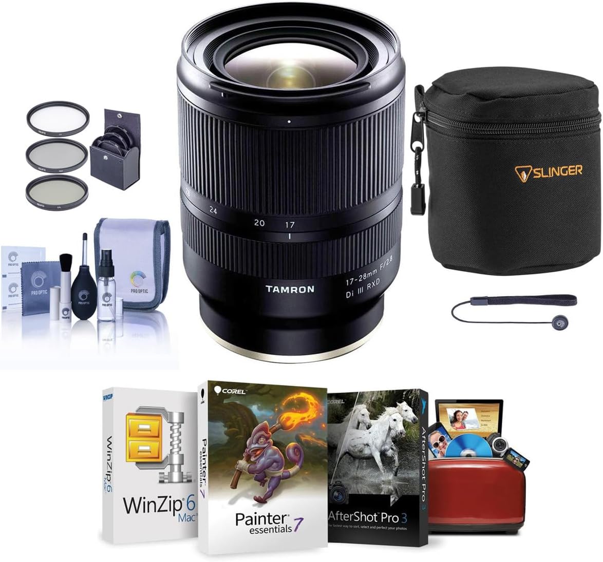 Tamron 17-28mm f/2.8 Di III RXD Lens for Sony E, Bundle with ProOptic 67mm Filter Kit, Cleaning Kit, Lens Cap Tether, Mac Software Kit, Lens Pouch