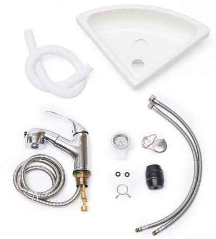 Triangular Sink,White Acrylic Boat RV Caravan Camper Sink with Faucet,Wall Mount Corner Bathroom Sink with Drain Pipe,Vanity Single Bowl Sink Small Corner Sink Kit for Restaurants,RVs,Yachts