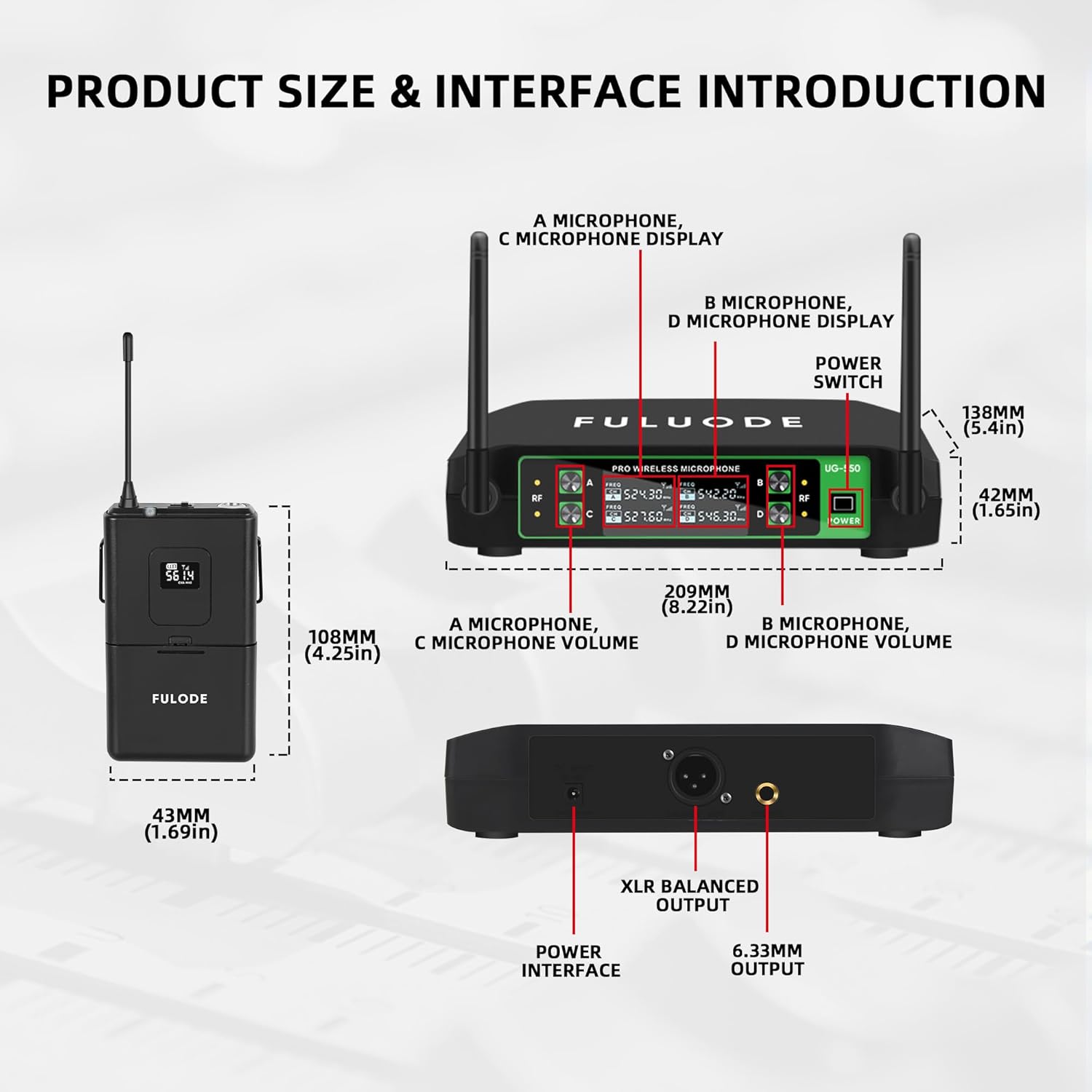 UG-550 Wireless Lapel Microphone, 4 Channel Professional UHF Wireless Microphone System with 4 Lavalier 4 Headset Mics for Singing Meeting Church Event TV Speaker (4 Bodypack, 200ft Range)