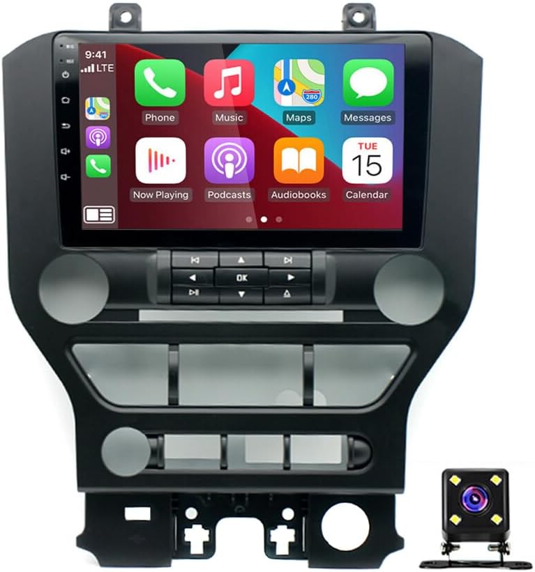 Car Stereo Radio for Ford Mustang F150/F250/F350 2015-2021 with w/carplay/w/Android 13 Auto, 9 Inch IPS Touch Screen Car Audio Receiver with GPS Navigation w/Bluetooth WiFi Backup Camera, 2G+32G