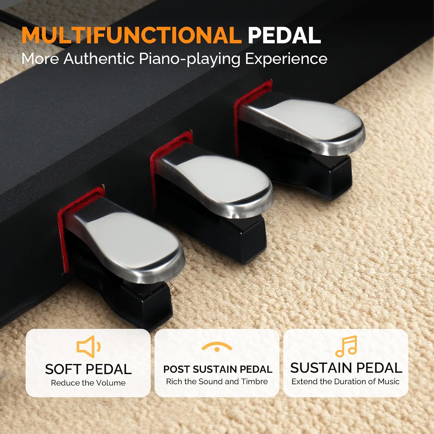 GLARRY Digital Piano 88 Keys Heavy Hammer Keyboard, with Large LCD Display and Headphone, Triple Pedals, Beginner Friendly, Supports MIDI Connect, Classic Upright Design (Matte Black)