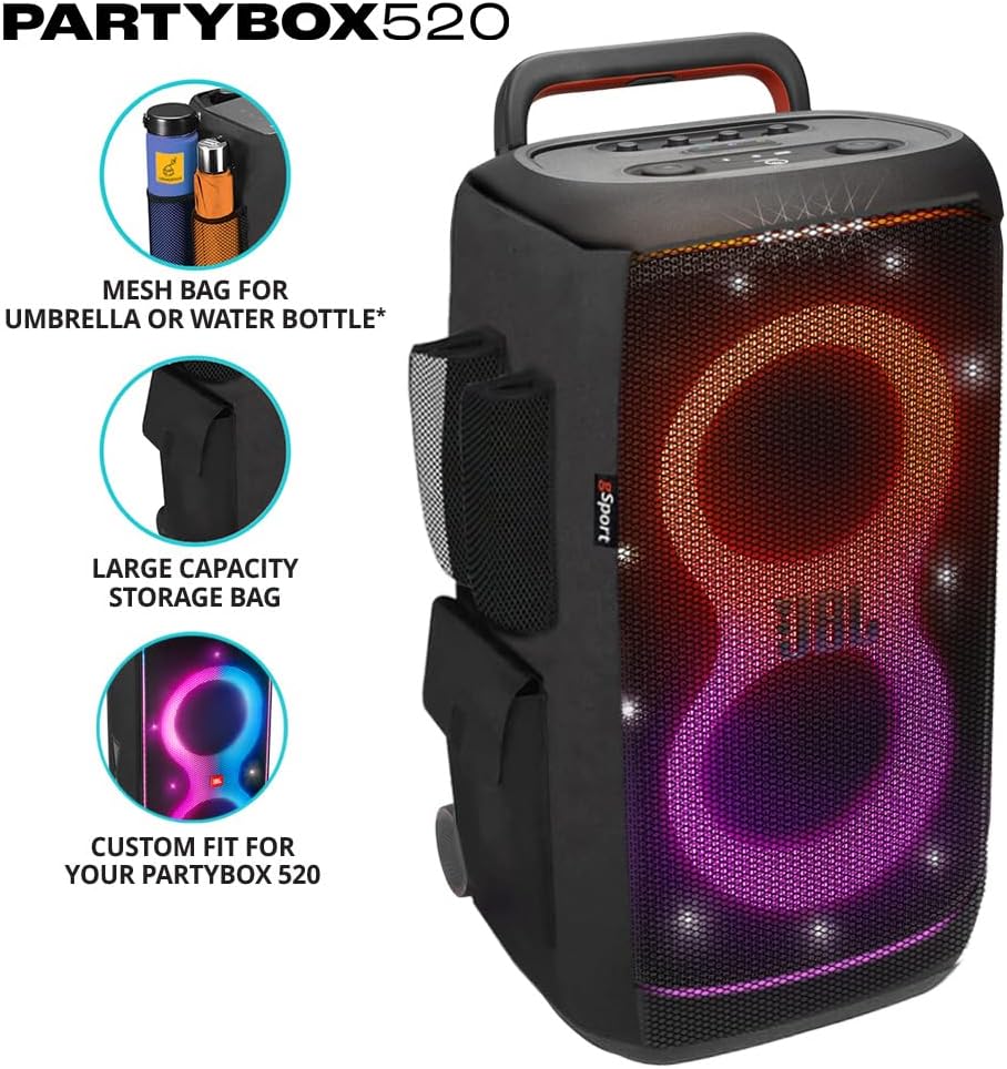 JBL PARTYBOX 520 Portable Party Speaker Bundle with gSport Cargo Sleeve (Black)