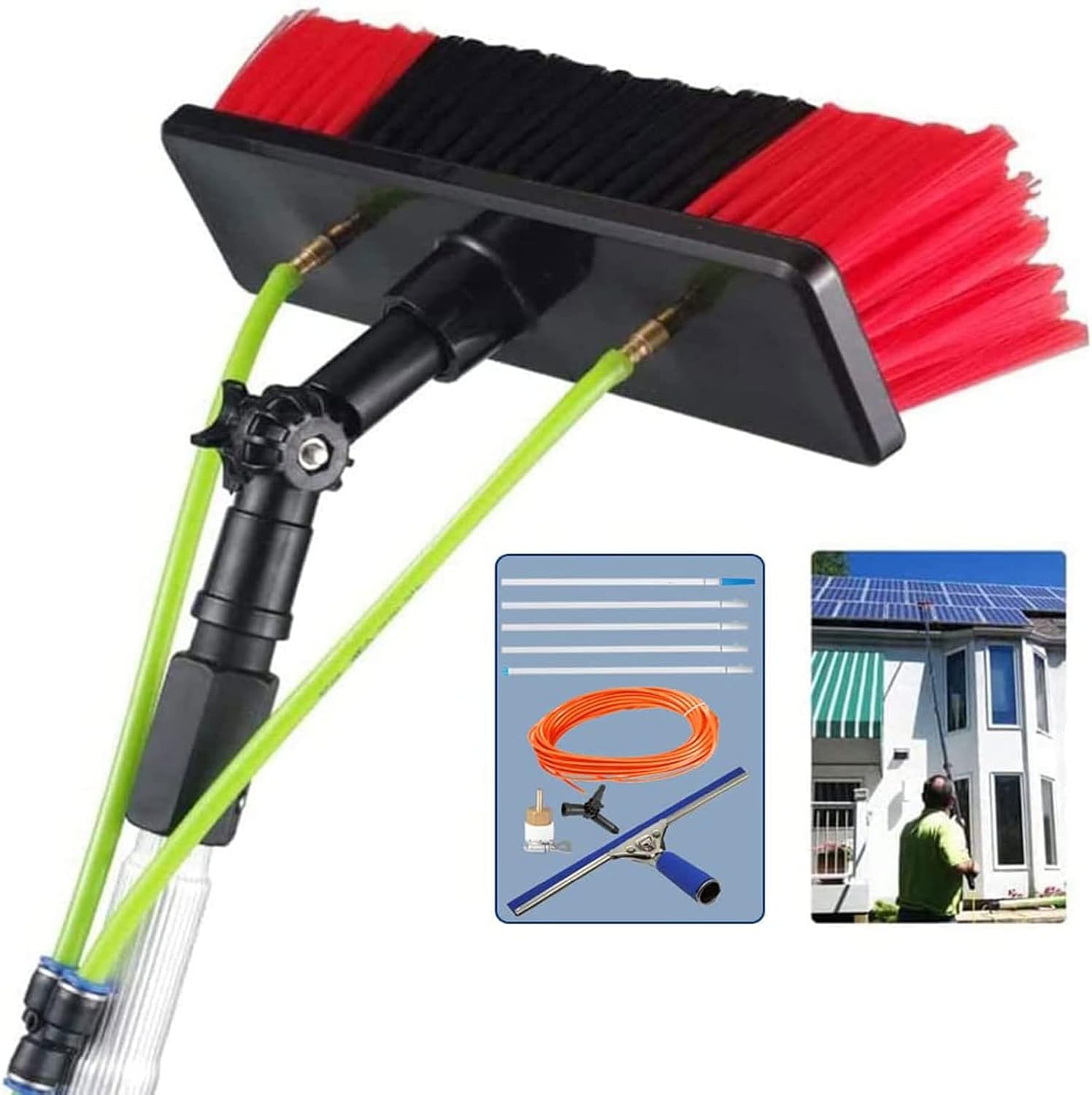 Telescopic Pole, 5m, Aluminum, Nylon/Synthetic Brush, Window Cleaner, Solar PV Cleaner, with 20m Water Pipe