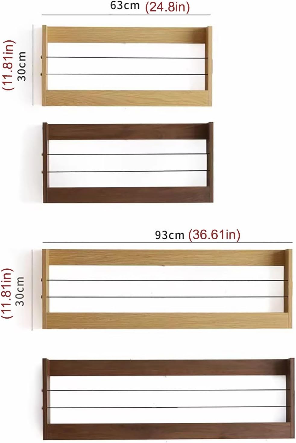 Wall Decorative Bookshelf,Floating Wall Bookshelf,Premium Wood Floating Nursery Kids Bookshelf Wall Ledge Shelf for Kids & Aldult (Color : Light Brown 2, Size : 93x8x30cm/36.61x3.15x11.81in)