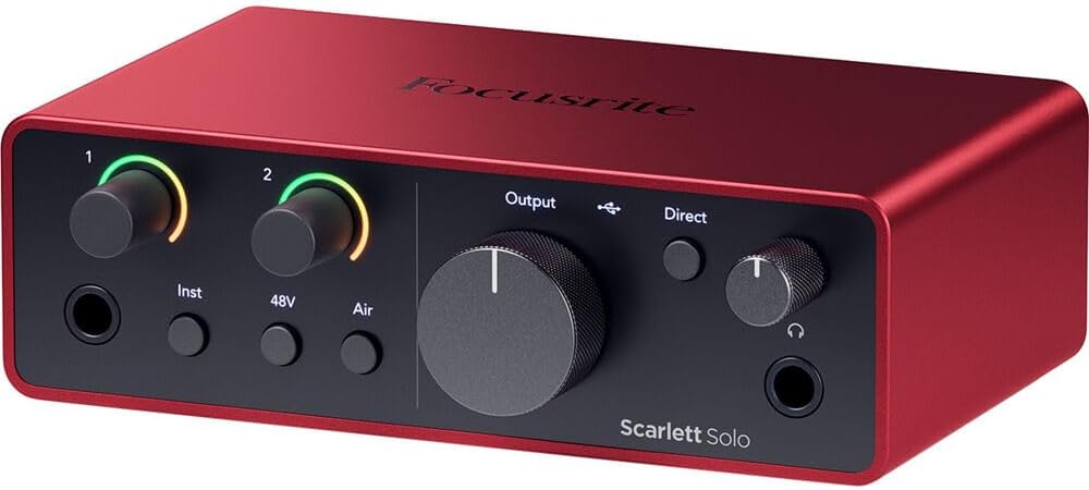 Focusrite Scarlett Solo 4G Audio Interface Recording Bundle with StreamEye Cans50 Studio Headphones and Professional Grade Instrument Cable