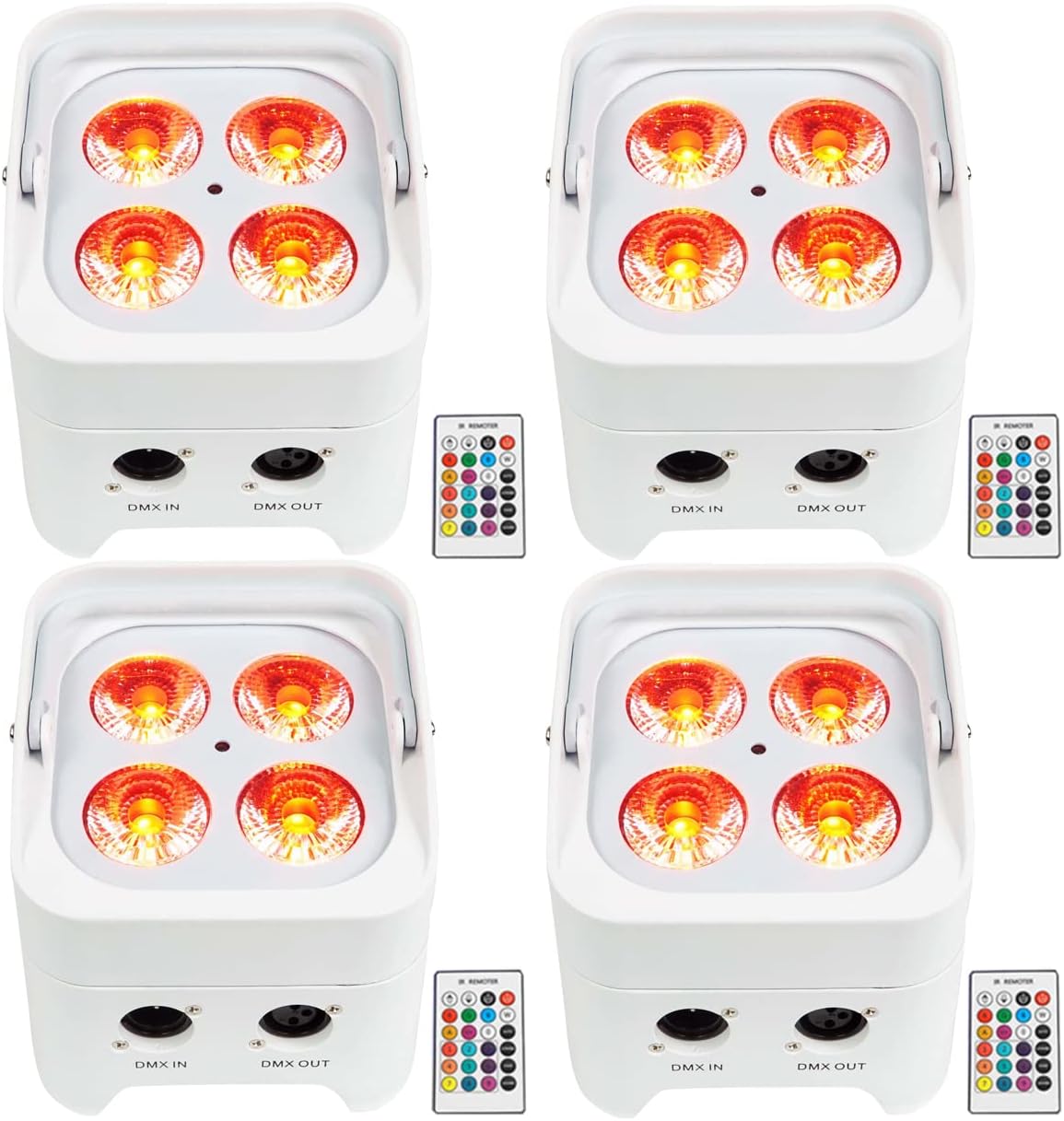 4 Rockville Best PAR 50 White Rechargeable Par Wash Lights Wireless DMX+RGBWA+UV