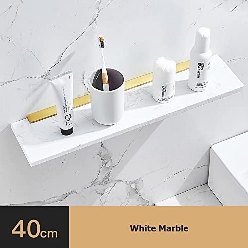 Shower Shelves Shower Room Shelf, Golden Bathroom Front Shelf, Marble Wall Mount Towel Rack Bathing Accessories (Color : 40CM White)