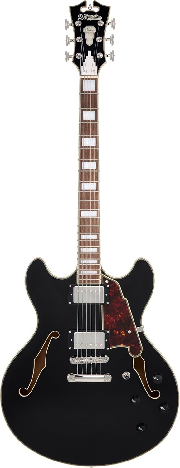 D'Angelico Premier DC Electric Guitar - Solid Black with Stopbar Tailpiece