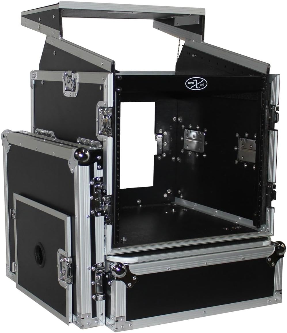 ProX Cases T-10MRLT 10 Space 10U Top Load Slant DJ Mixer Road Gig Ready Flight Combo Rack w/Gliding Laptop Shelf