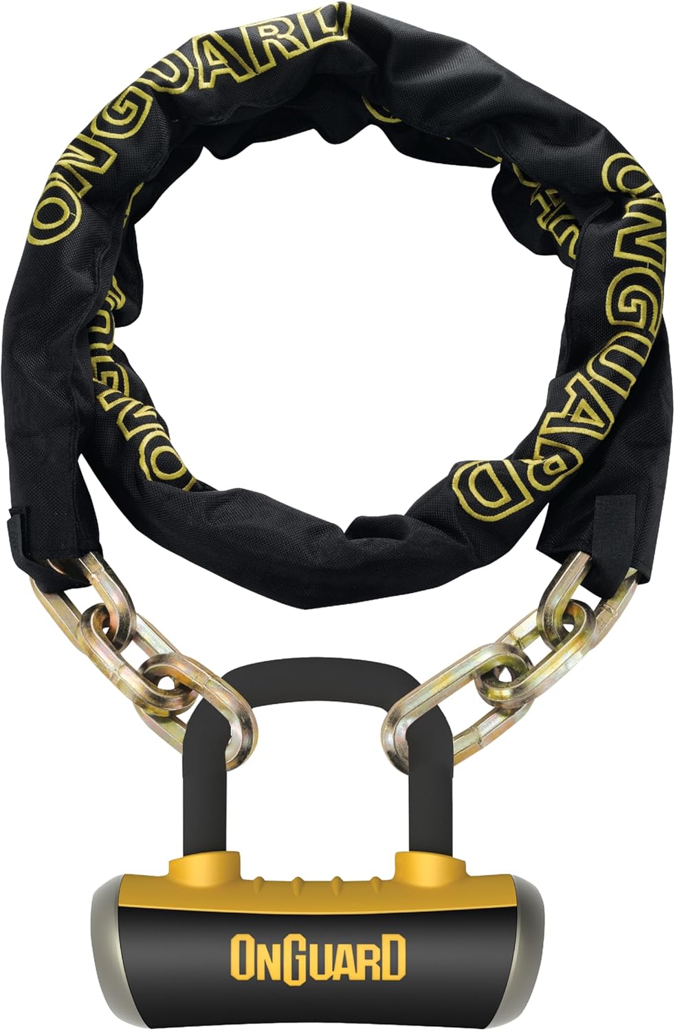 OnGuard Mastiff 6 ft Chain Lock with X4 Padlock – 10 mm Hardened Steel Hex Links (1780 mm Length) – Quad Lock System Boxer U-Lock Disc Lock Combo – Z-Cylinder Core, 5 Keys (1 with LED)