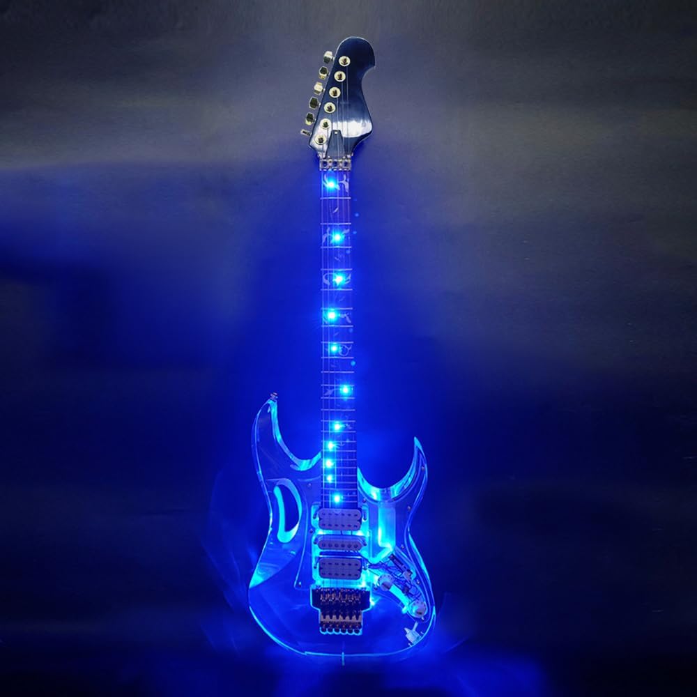 Electric Guitar LED Light Acrylic Body Maple Neck Rosewood Fretboard Blue Crystal Electric Guitar Sweet Sound (HSH Pickups)
