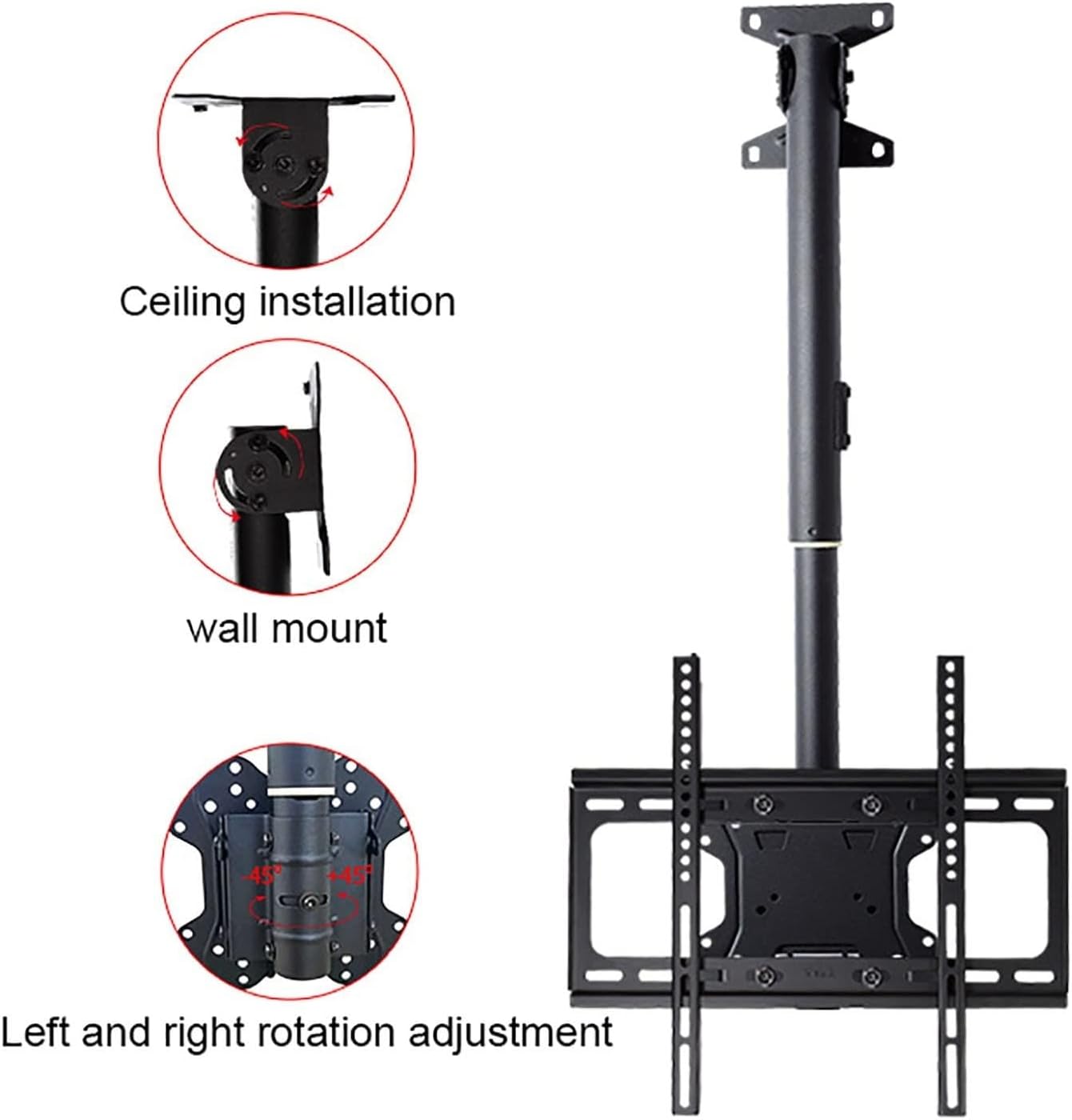 Adjustable Ceiling TV Mount Bracket - Height Adjustable Swivel Tilting Bracket, TV Wall Mount, for 32-65 Inch LCD TV and Monitors, Metal Expansion Screw Fixing,15002000mm