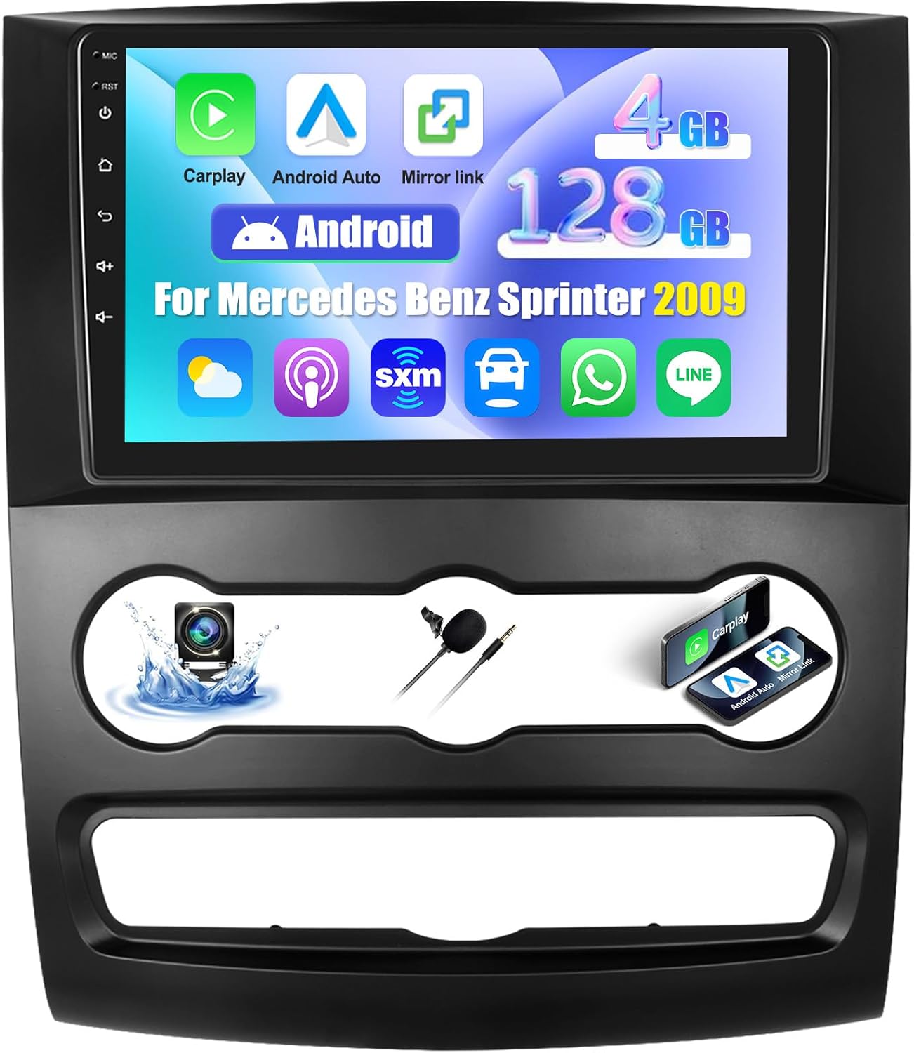 [4G+128G] Android Car Radio for Mercedes Benz Sprinter 2006-2017 with Carplay Android Auto 10.1 Inch Touch Screen Bluetooth FM RDS/WiFi/GPS Navigation/SWC+AHD Backup Camera