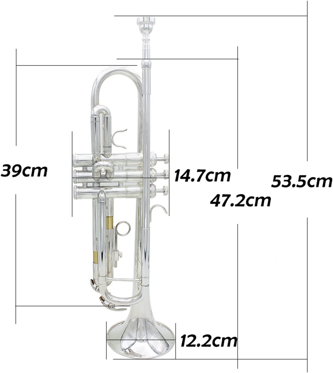 KESHUO Trumpet Bb B Flat Brass Instrument 2 Color Trompete with Case Strap Mouthpiece Musical Instrument Accessories Trumpets (Color : Silver)