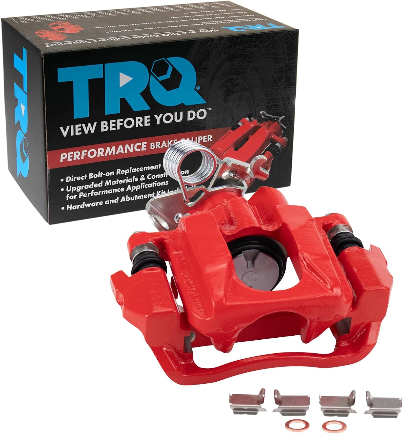 TRQ Rear Left Brake Caliper w/Bracket Performance Red Drivers Side Compatible with 2011-2018 Ford Explorer 2010-2012 Flex 2013-2018 Taurus 2010-2013 Lincoln MKT