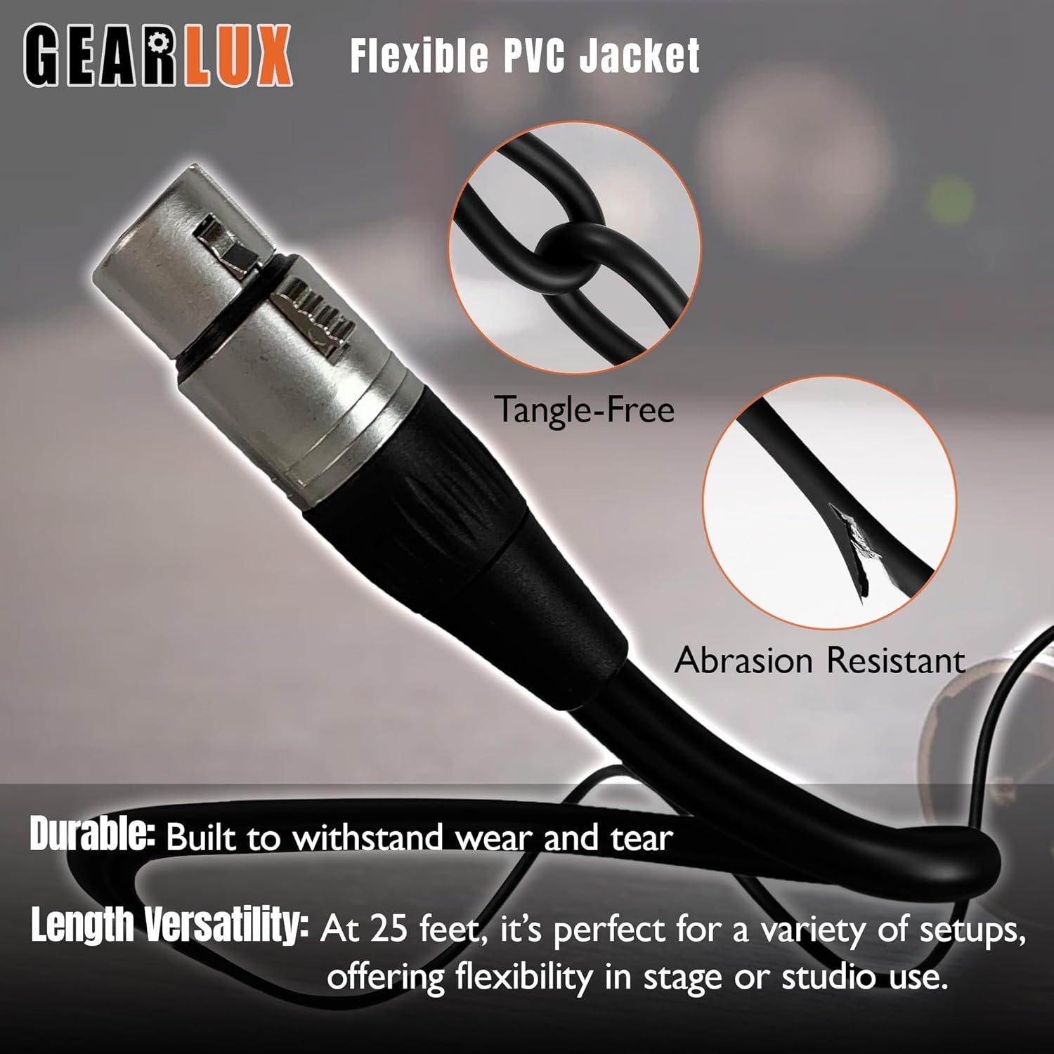 Gearlux DMX Cable, 3 Pin, Male to Female, 25 Feet - 10 Pack