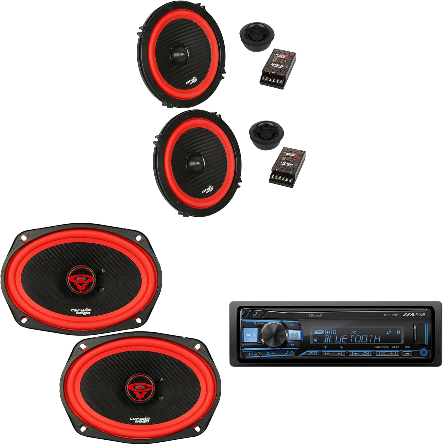 UTE-73BT Bluetooth Car Stereo Receiver (No CD) with Cerwin Vega V65C 6.5