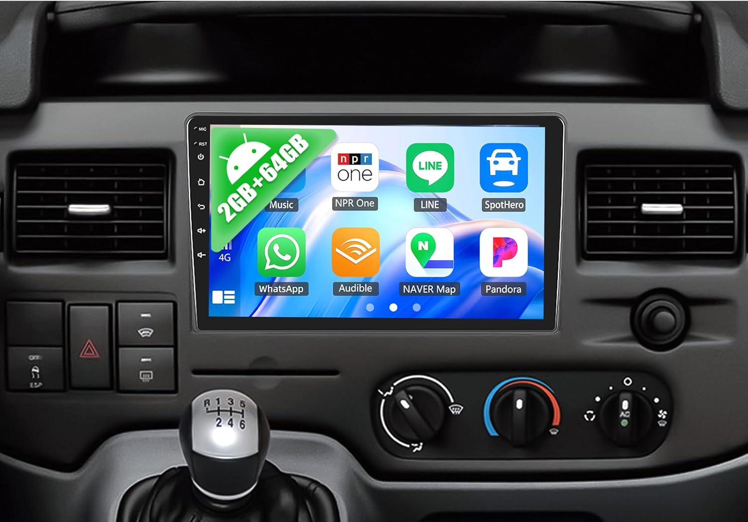 SIXWIN 2G+64G Android Car Stereo for Ford Transit 2009-2016/ Ford Focus 2005-2008 with Carplay Android Auto Mirror Link 9 inch Touchscreen with GPS Navigation WiFi 26UI Bluetooth FM Backup Camera MIC