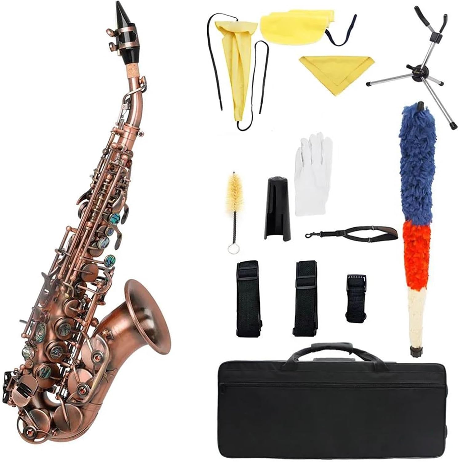 Beginner saxophone Antique Soprano Saxophone Bb Key Woodwind Instrument With Case Sax Stand Reed
