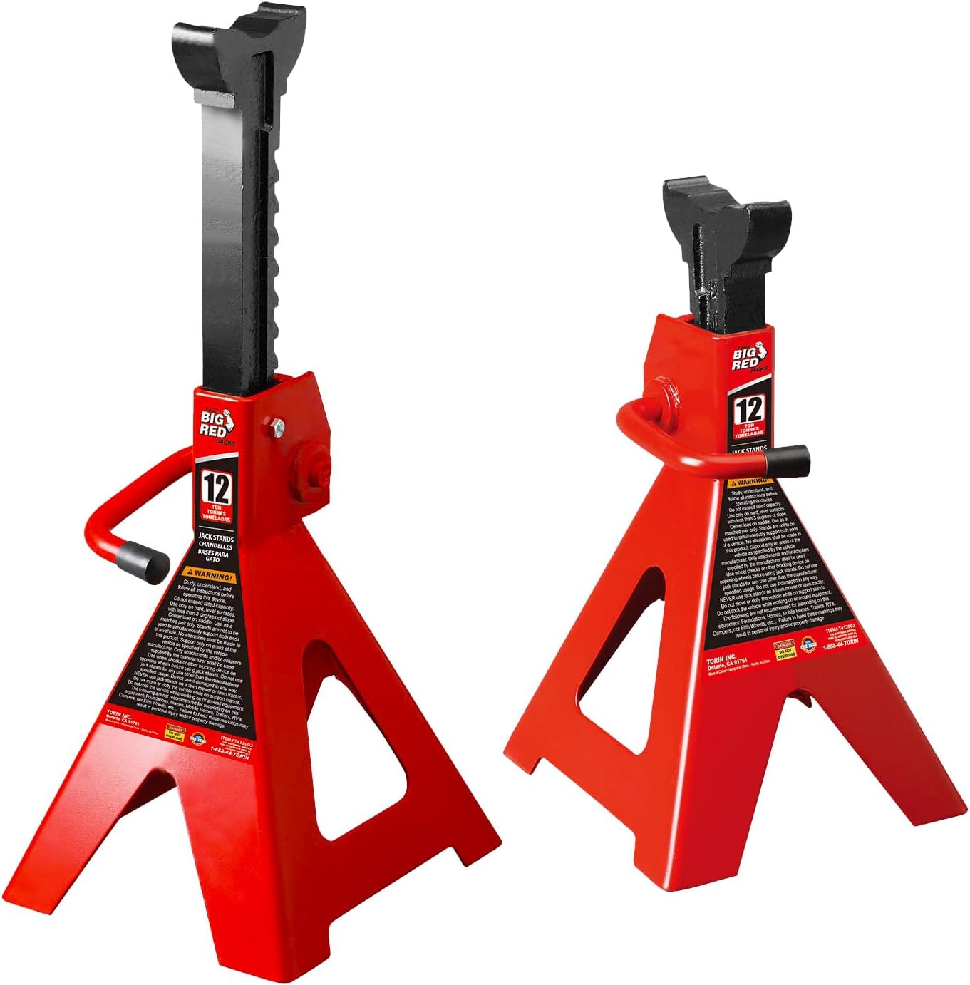 Big RED 12 Ton Jack Stands with Lock Adjustable Height to 28.15'', Fit for Cars, SUVs, and Most Automobiles, Red, 2 Pack