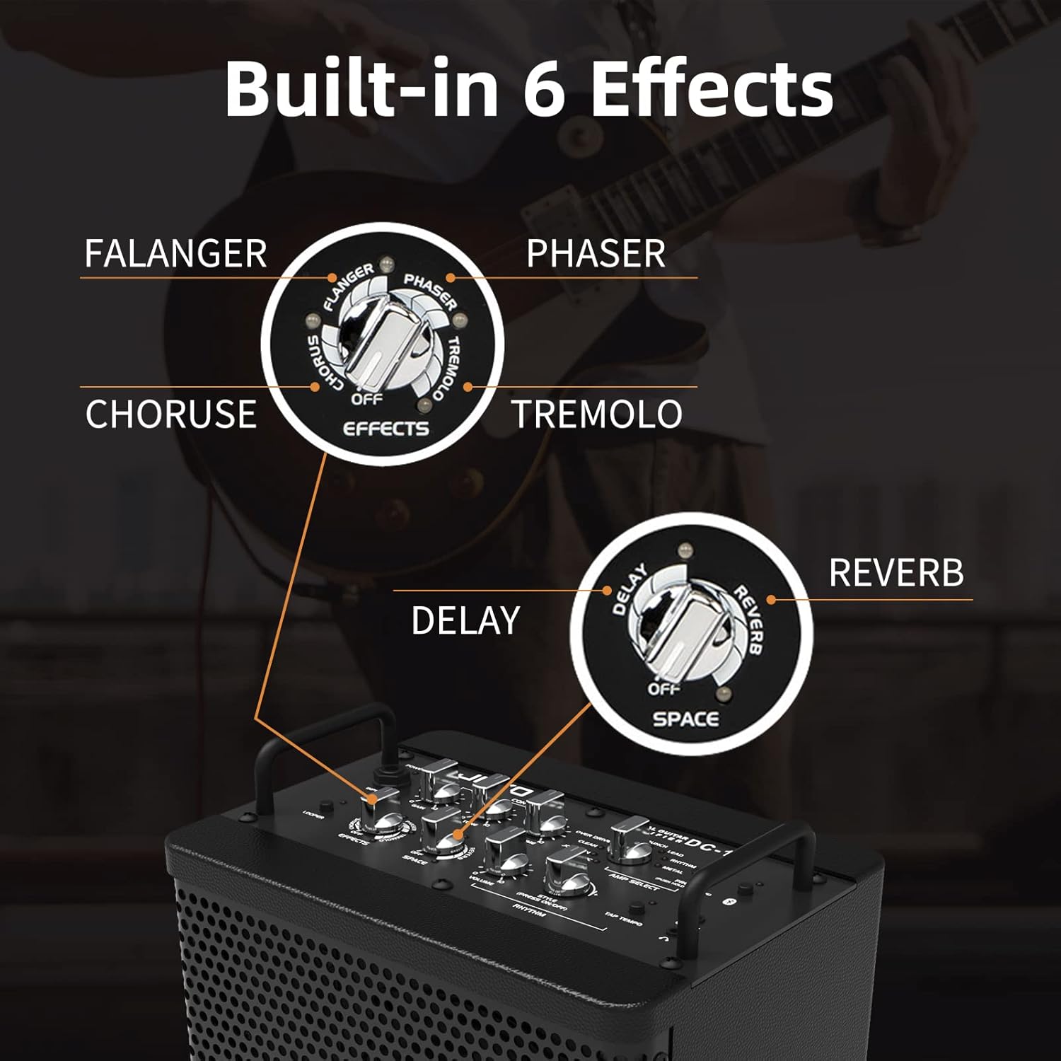 JOYO 15W Portable Guitar Amp Combo | 9 Preamp Models + Looper, Drum Machine, Modulation, Delay & Reverb | Rechargeable Battery | Digital Modeling | for Practice, Solo & Small Gigs (DC-15S)