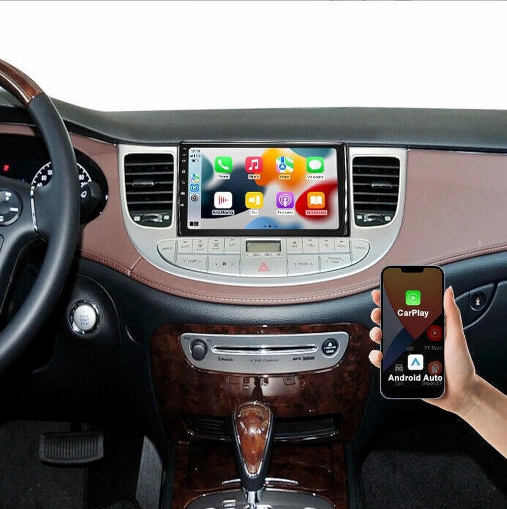Car Radio Bluetooth for Hyundai Genesis 2009, Android Car Stereo with Carplay Android Auto GPS Navigator WiFi 9 Inch Touchscreen FM Mirror Link + Backup Camera SWC Microphone 4GB+64GB