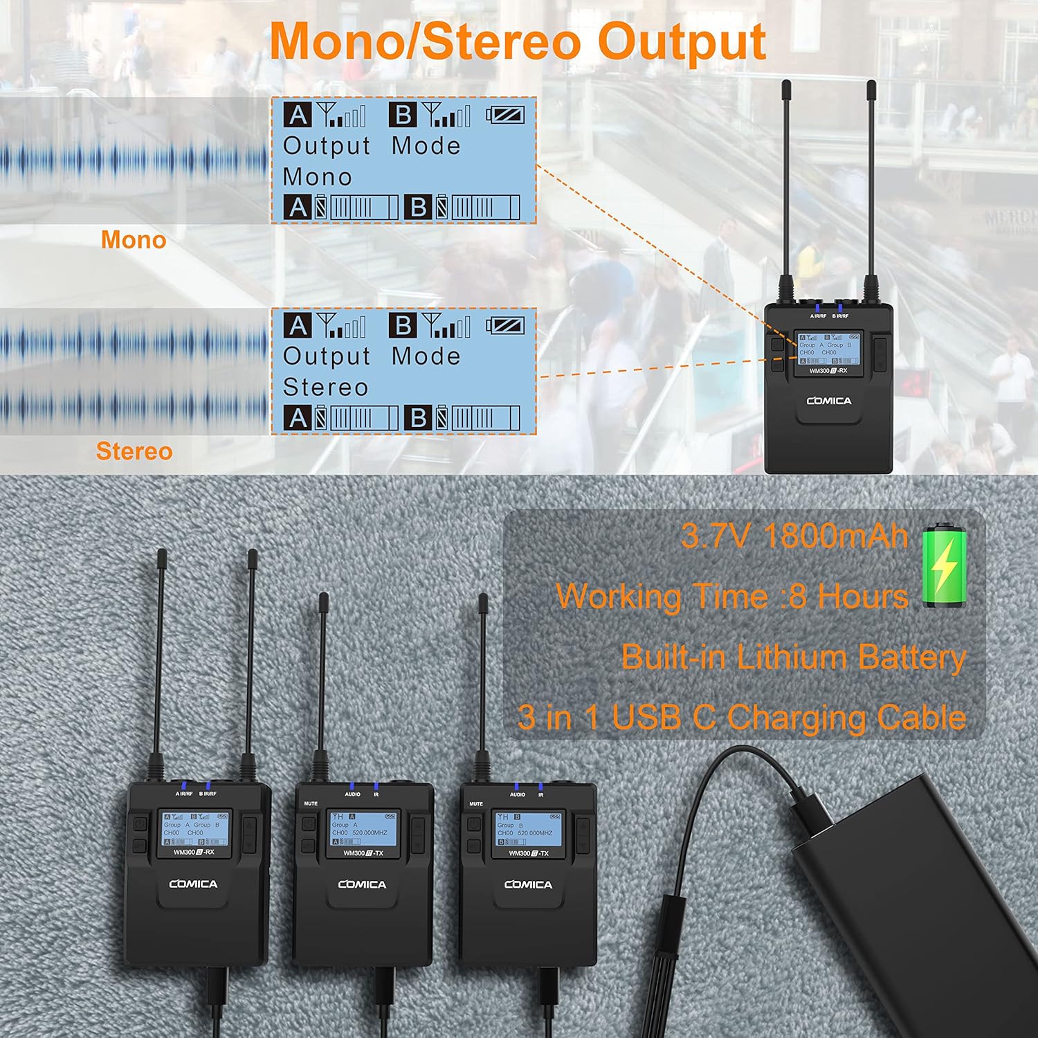 COMICA CVM-WM300A 96-Channel UHF Wireless Lavalier Microphone System Compatible with Cameras, Camcorders and Smartphones, Perfect for YouTube Podcast Vlog Video Recording and Interview(2TX+1RX)